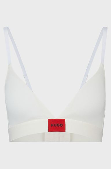 Triangle bra in stretch cotton with red logo label, White