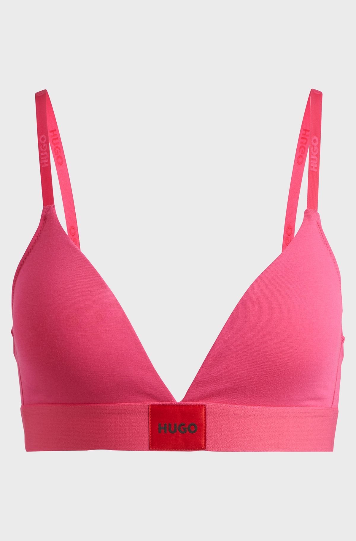 Triangle bra in stretch cotton with red logo label, Pink