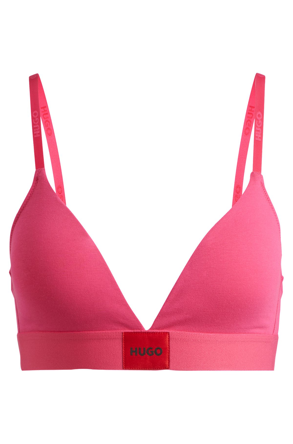 Triangle bra in stretch cotton with red logo label, Pink