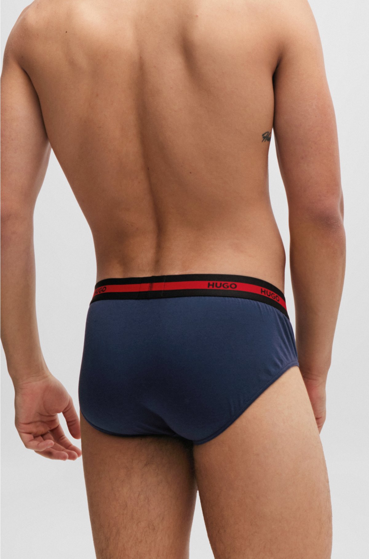 Three-pack of stretch-cotton briefs with logo waistbands, Red / Blue / Black