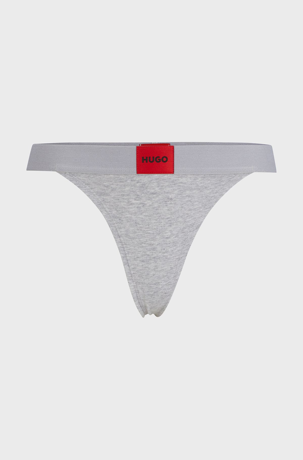 Stretch-cotton thong briefs with logo waistband, Light Grey