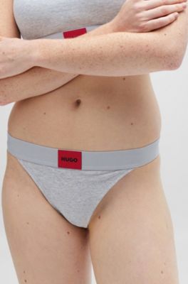 Stretch-cotton thong briefs with logo waistband, Light Grey