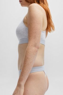 Stretch-cotton thong briefs with logo waistband, Light Grey