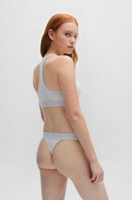 Stretch-cotton thong briefs with logo waistband, Light Grey