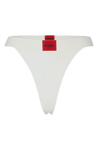 Stretch-cotton thong briefs with logo waistband, White