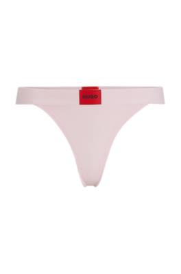 Hugo Stretch-cotton String Briefs With Red Logo Label In Pink