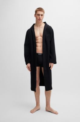 BOSS Cottonterry hooded dressing gown with signaturestripe belt