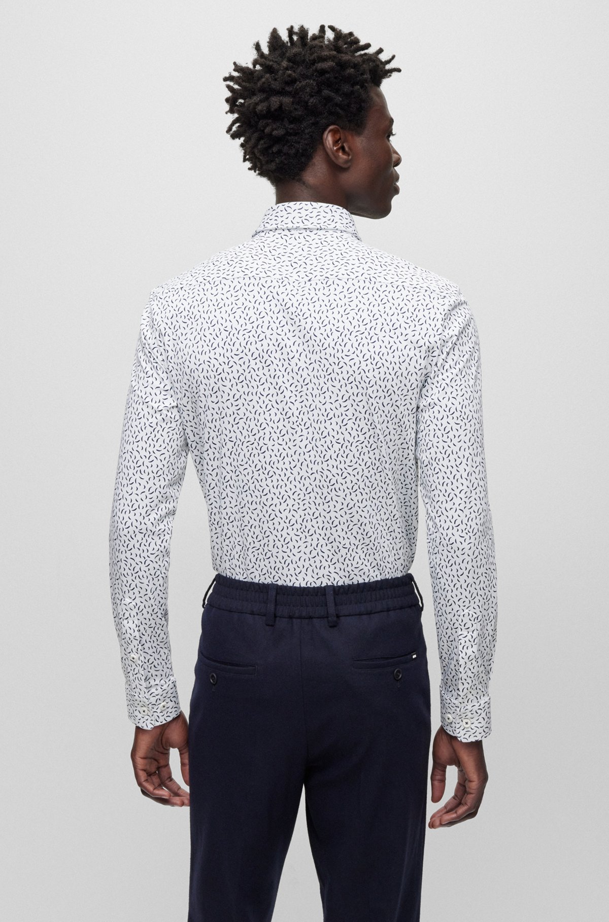 Slim-fit shirt in a printed cotton blend, White