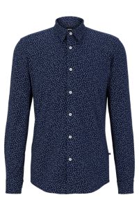 Slim-fit shirt in a printed cotton blend, Dark Blue