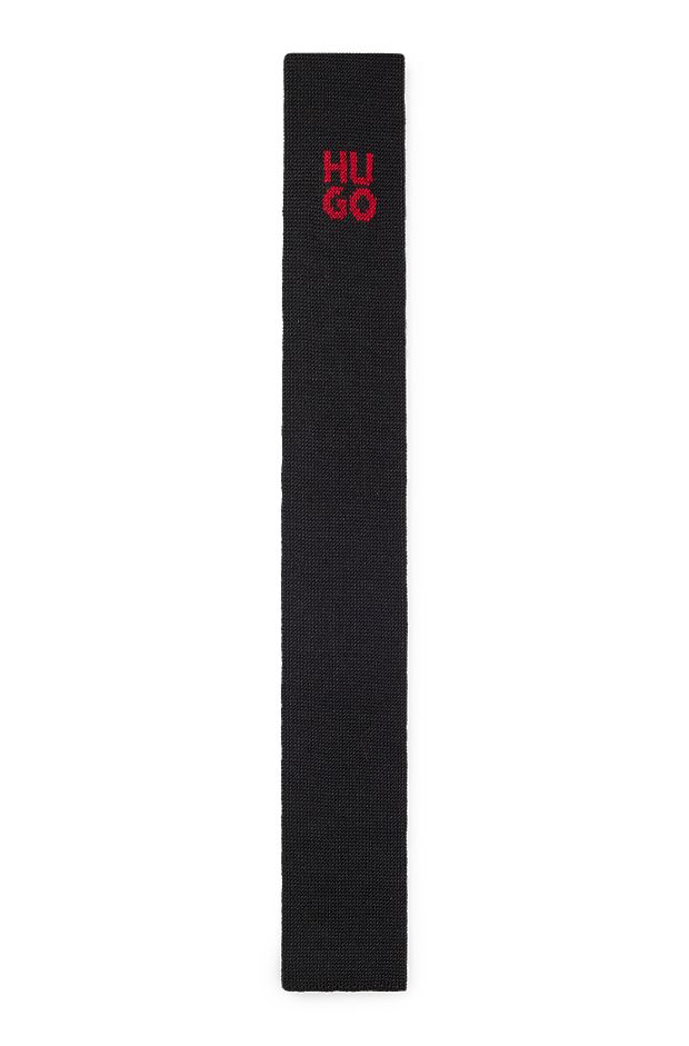 Cravate en maille confectionnée en Italie à logo revisité, Noir