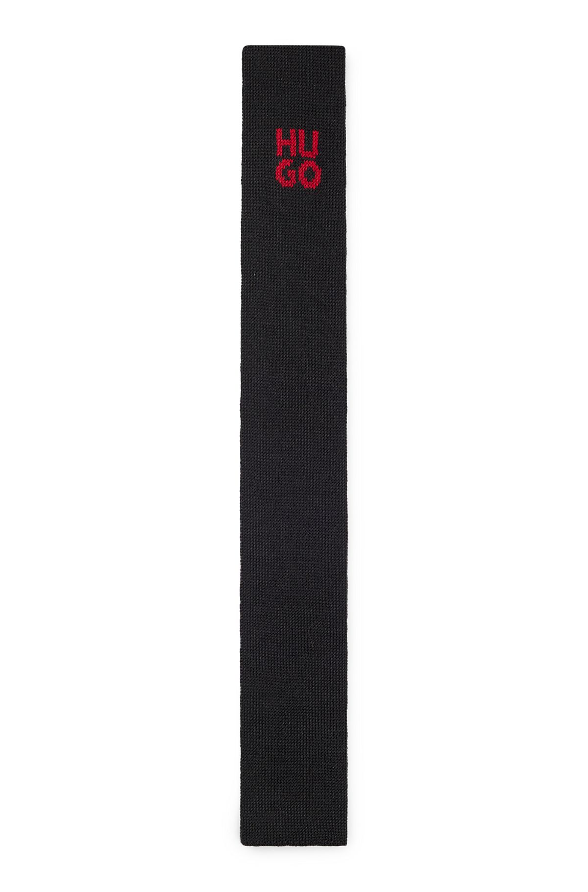 Italian-made knitted tie with stacked logo, Black