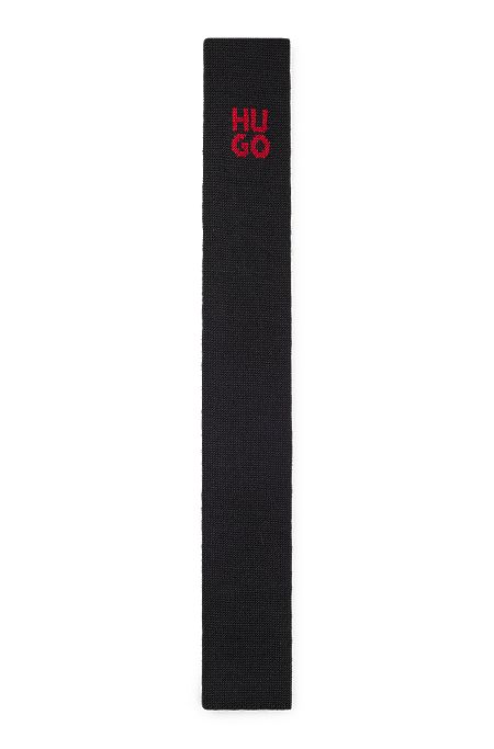 Italian-made knitted tie with stacked logo, Black