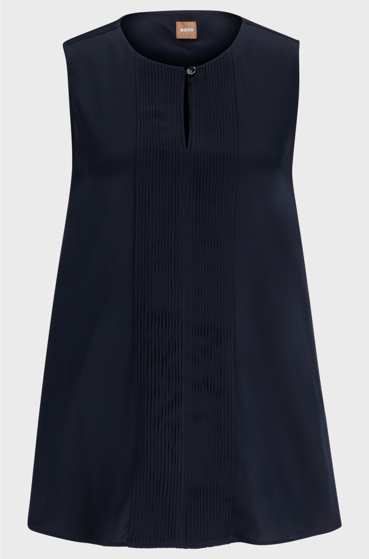 Sleeveless blouse in stretch-silk crepe de chine, Dark Blue