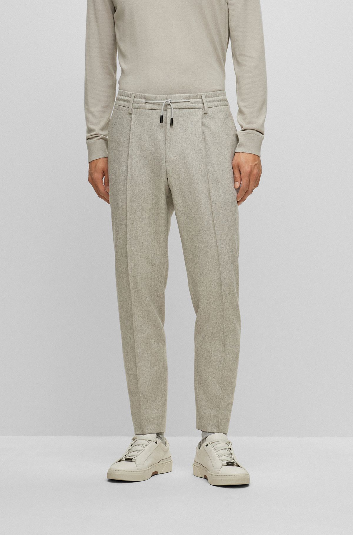 Slim-fit trousers in micro-patterned wool with cashmere, Grey