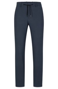 Slim-fit broek van hoogwaardige stretchjersey met microdessin, Donkerblauw
