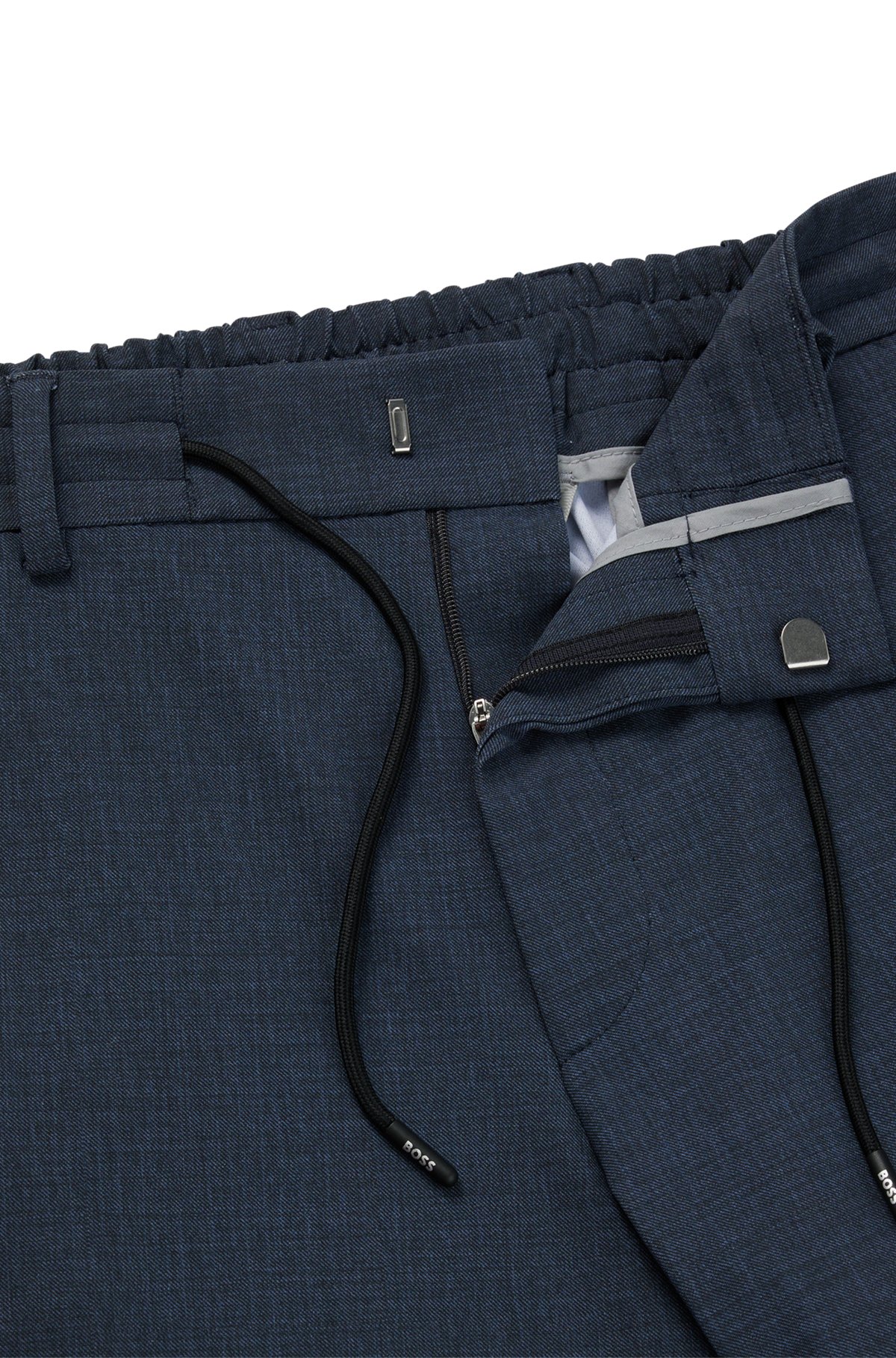 Slim-fit broek van hoogwaardige stretchjersey met microdessin, Donkerblauw