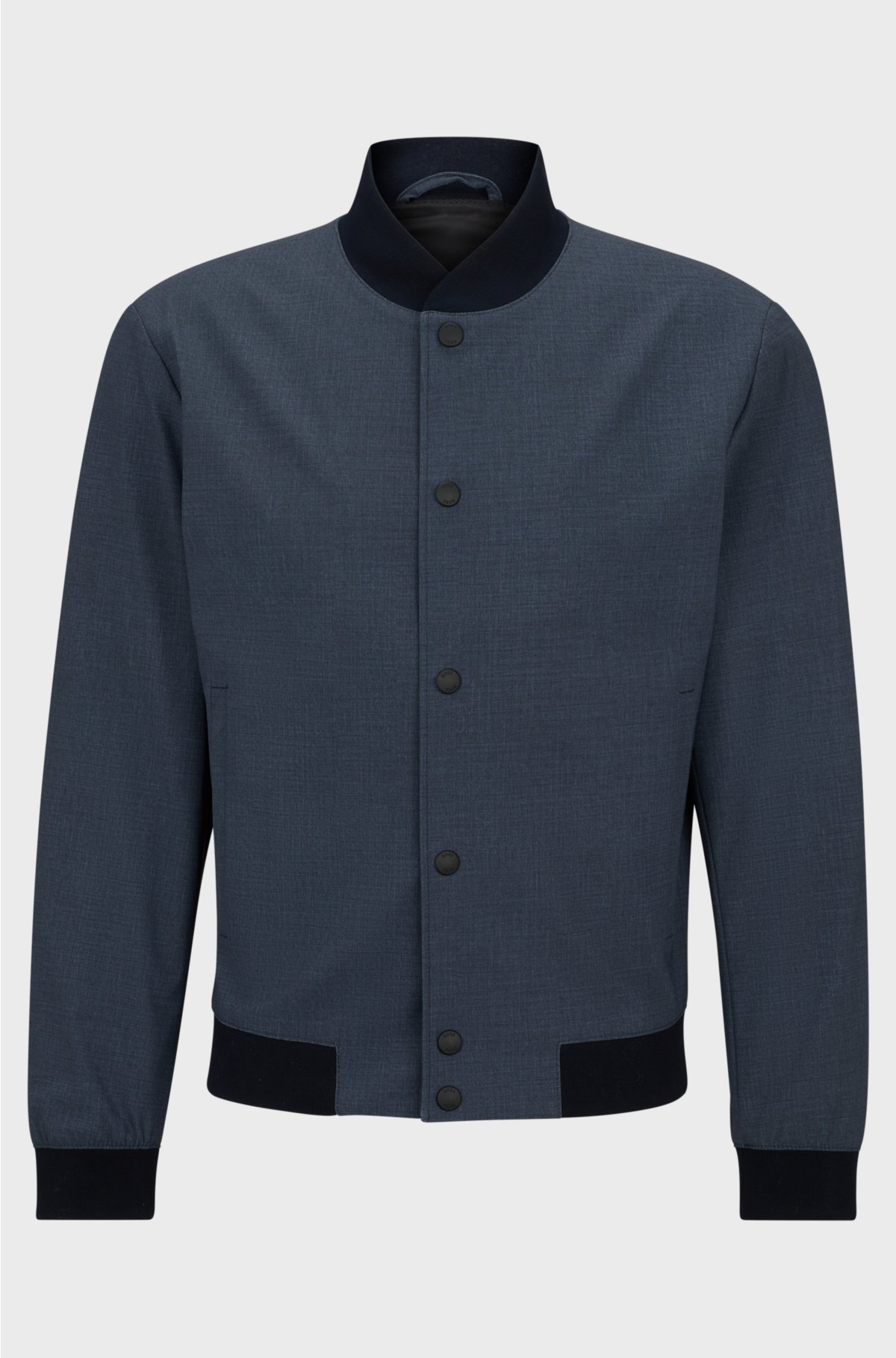 Slim-fit jacket in micro-patterned performance-stretch jersey, Dark Blue