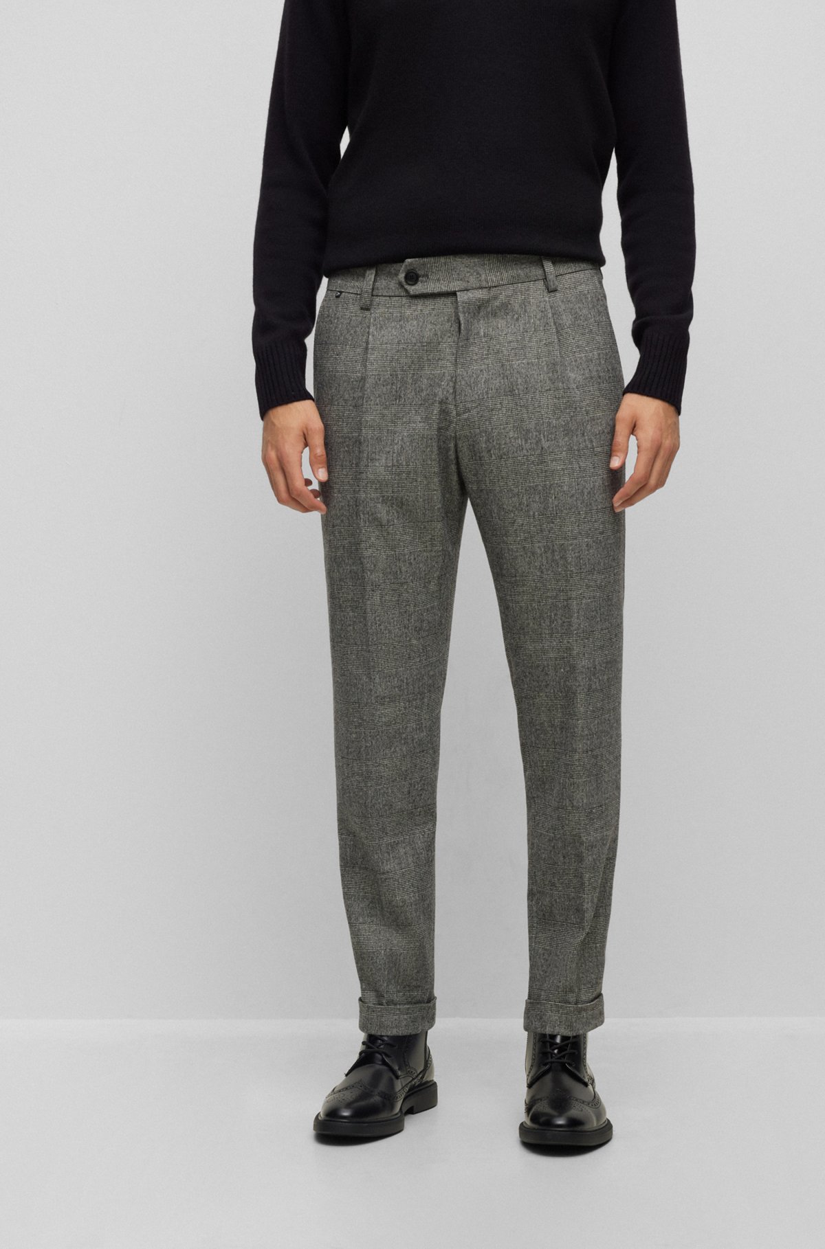 Relaxed-fit trousers in checked stretch material, Dark Grey