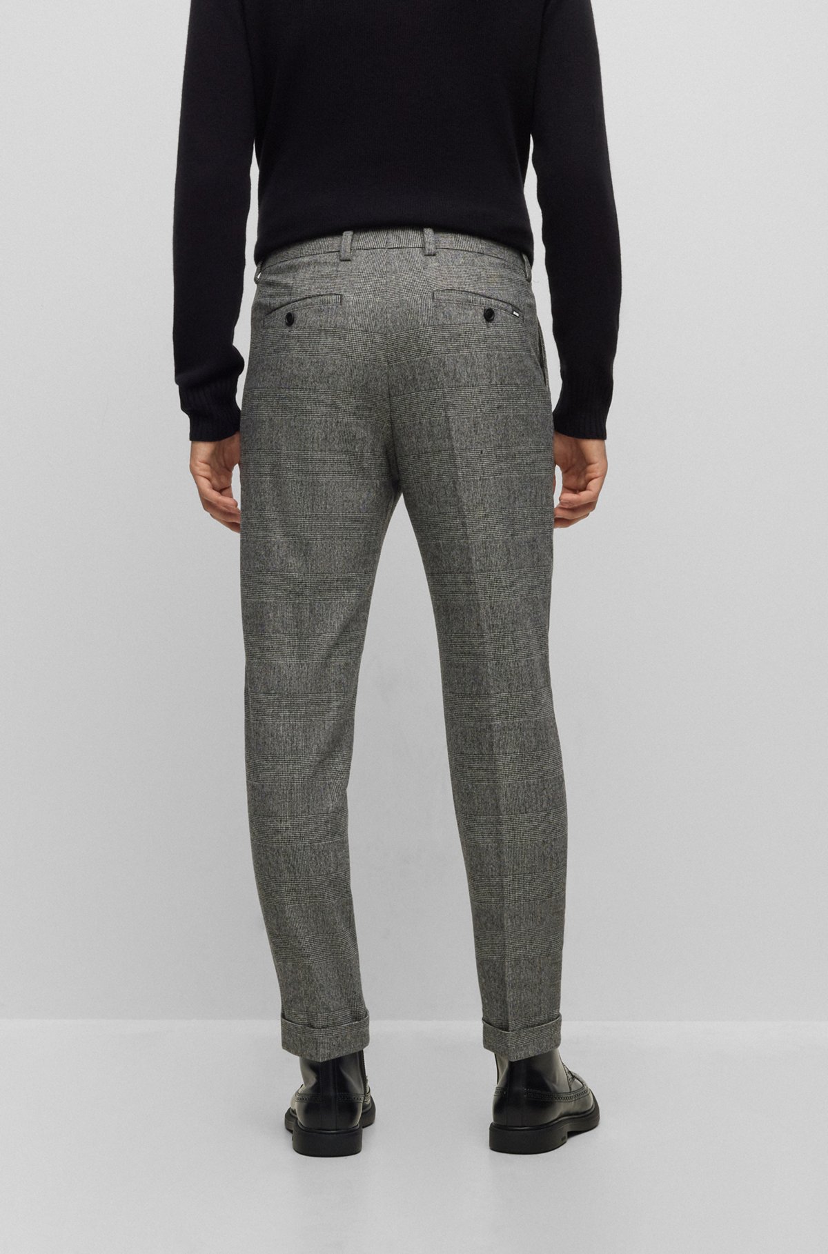 Relaxed-fit trousers in checked stretch material, Dark Grey