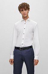 Camisa-vestido de ajuste slim em algodão elástico fácil de engomar, Branco