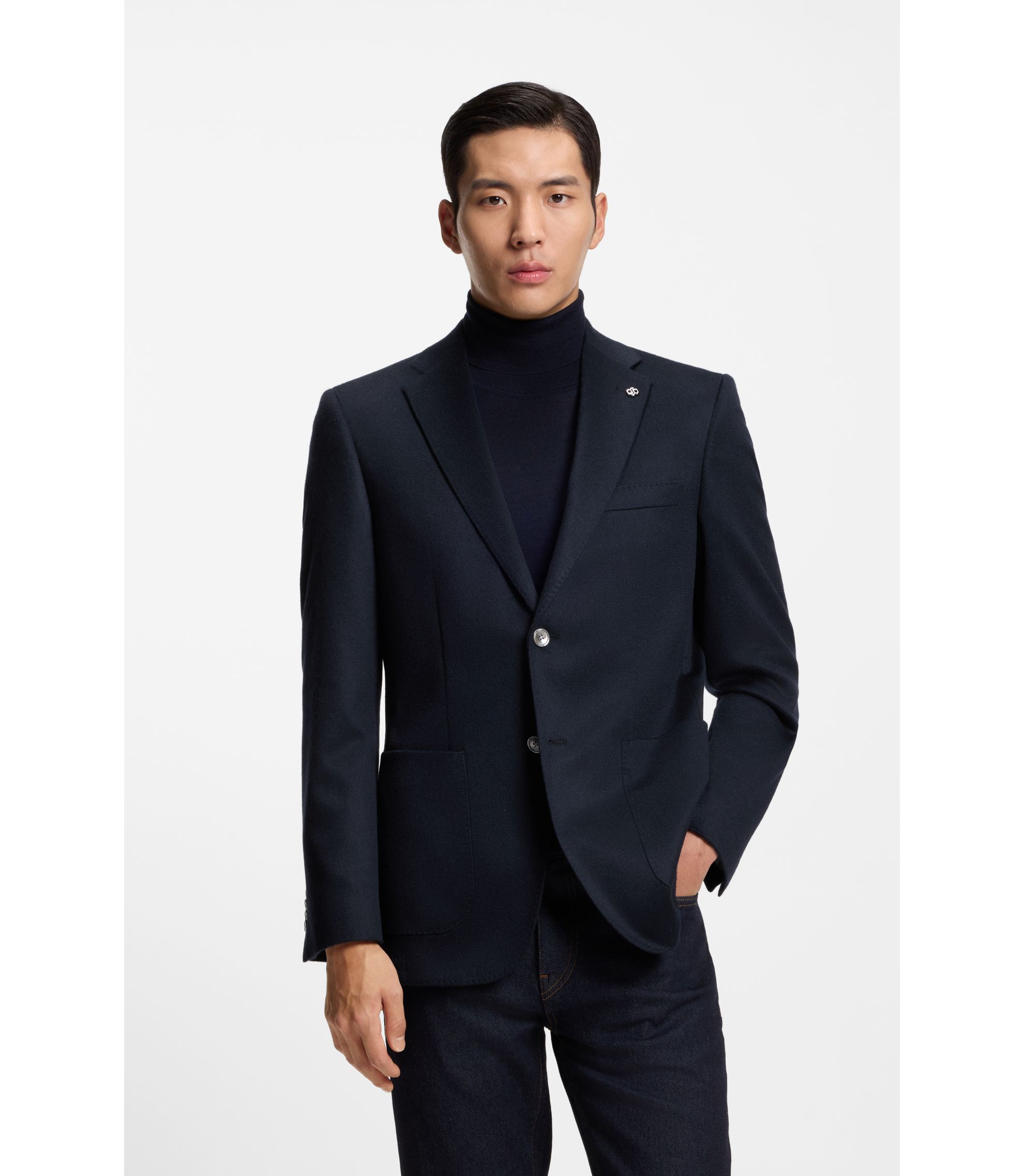 BOSS - Regular-fit blazer in cashmere with Double B monogram