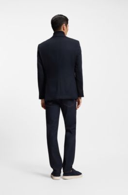 Regular-fit blazer in cashmere with Double B monogram , Dark Blue