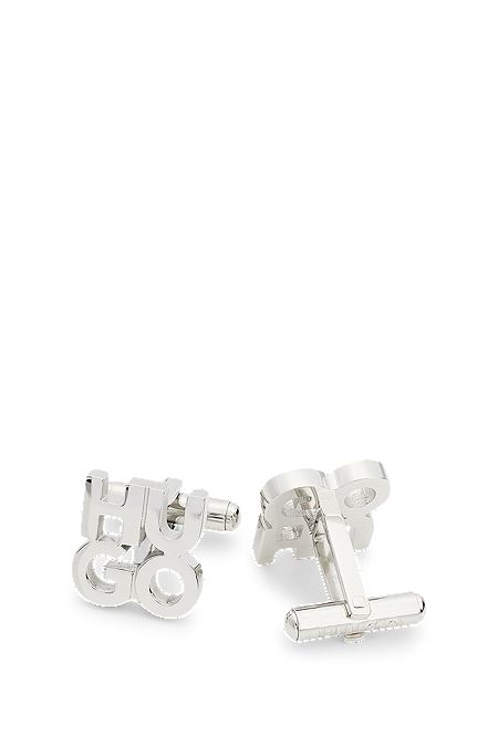 Stacked-logo cufflinks in stainless steel, Silver