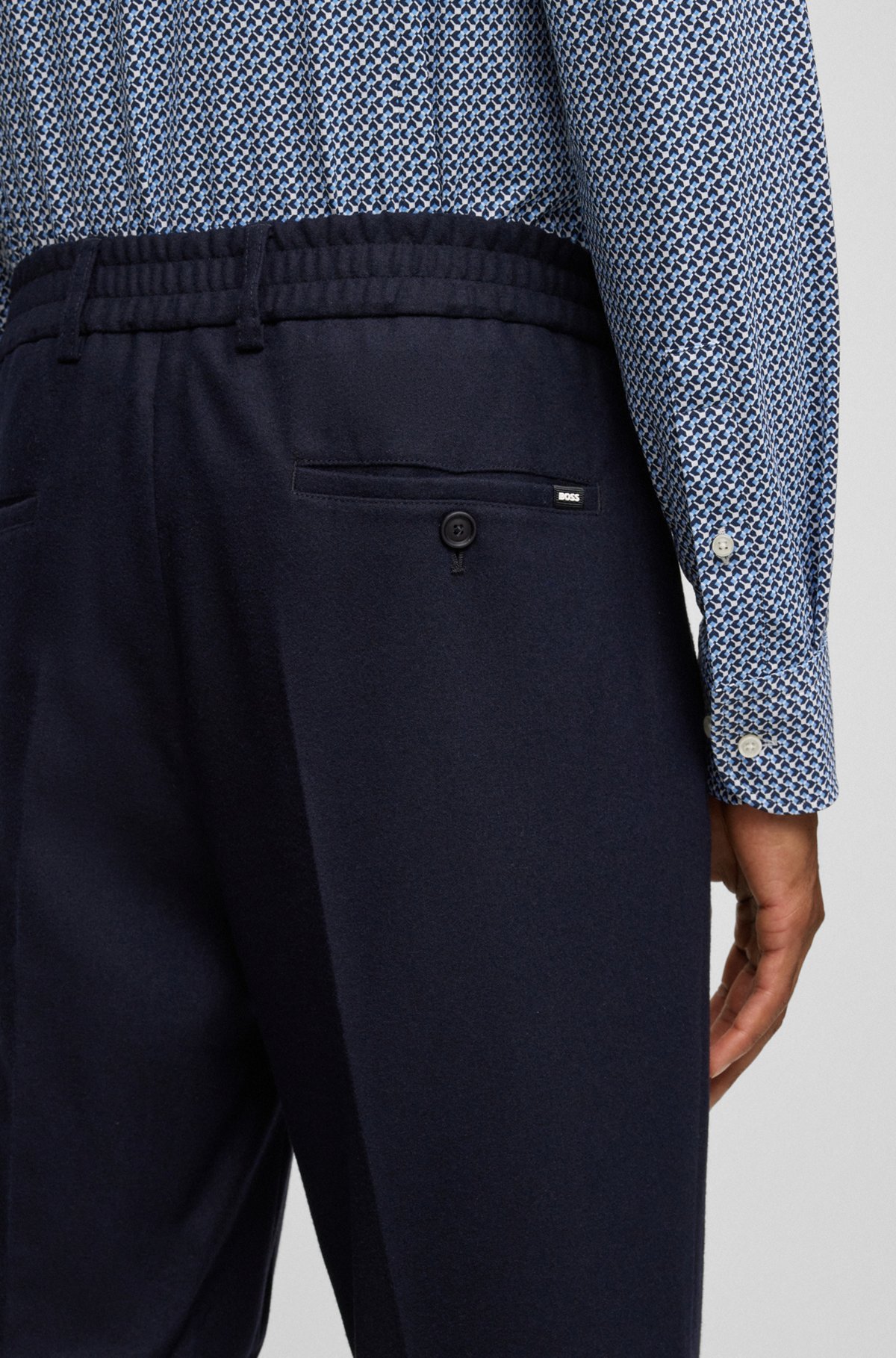 Slim-fit formal trousers in stretch material, Dark Blue