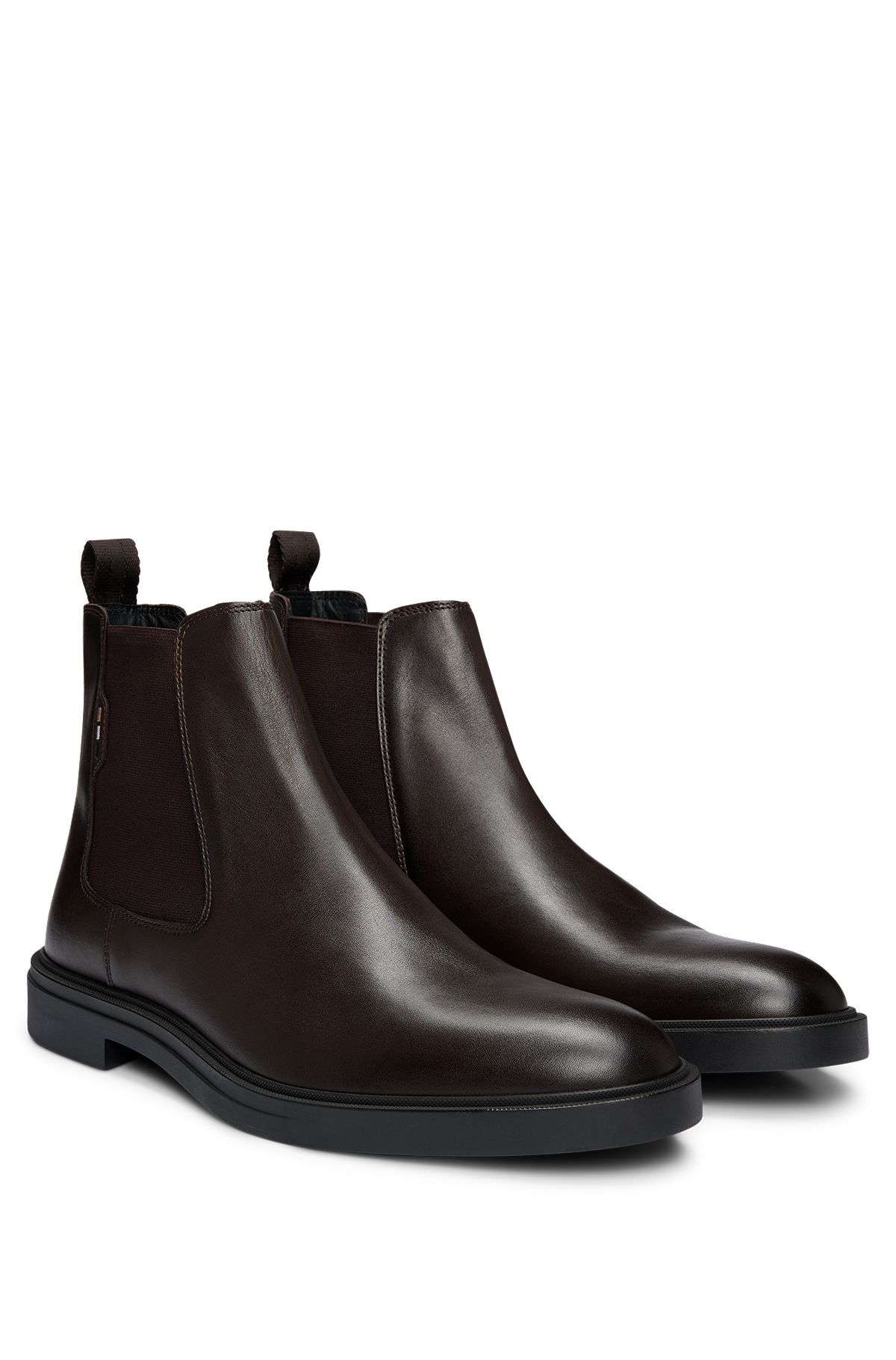 Leather Chelsea boots with signature-stripe detail, Dark Brown