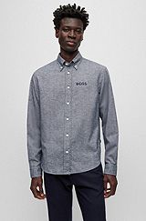 Relaxed-Fit Hemd aus Oxford-Baumwolle mit doppeltem Monogramm, Dunkelblau