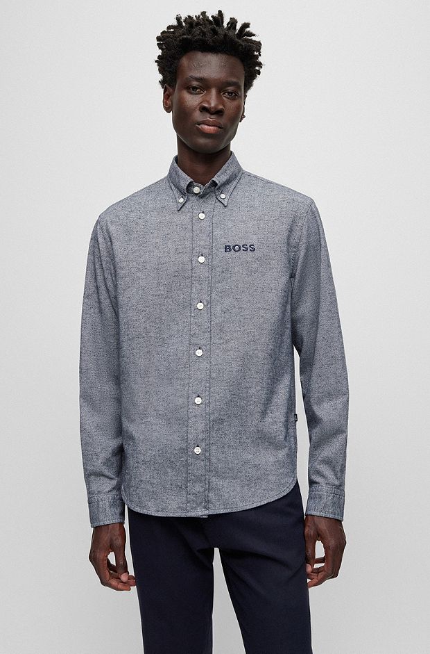 Oxford-cotton relaxed-fit shirt with double monogram, Dark Blue