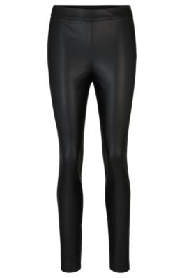 Skinny-fit high-waisted trousers with side zip, Black