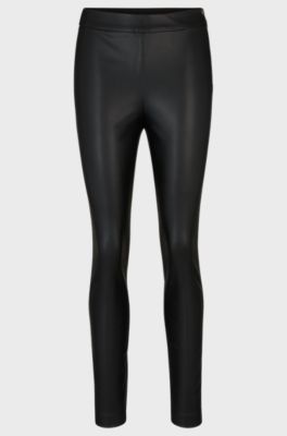 Skinny-fit high-waisted trousers with side zip, Black