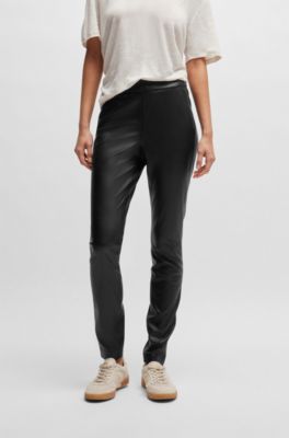 Skinny-fit high-waisted trousers with side zip, Black