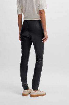Skinny-fit high-waisted trousers with side zip, Black