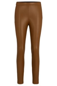 Skinny-fit high-waisted trousers with side zip, Brown