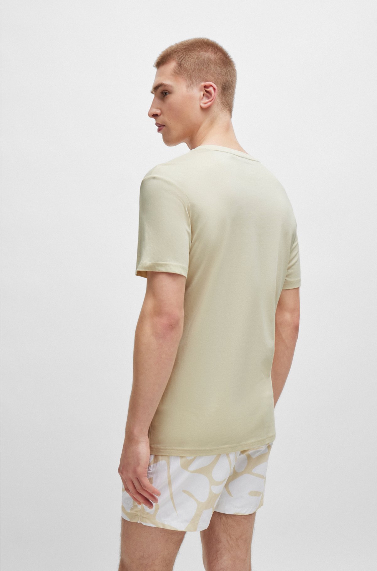 Cotton-jersey regular-fit T-shirt with SPF 50+ UV protection, Light Beige