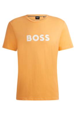 Hugo Boss Organic-cotton T-shirt With Large Logo In Yellow