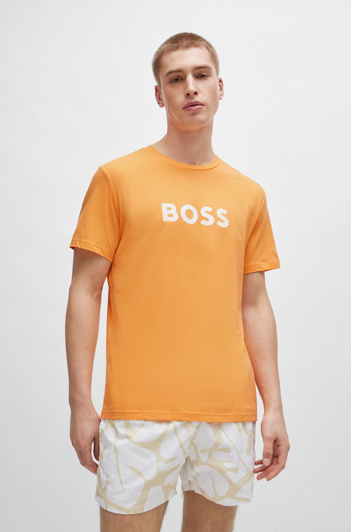 Regular-fit T-shirt van katoenen jersey met logoprint, Oranje