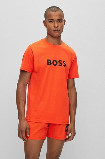 Organic-cotton T-shirt with large logo, Orange