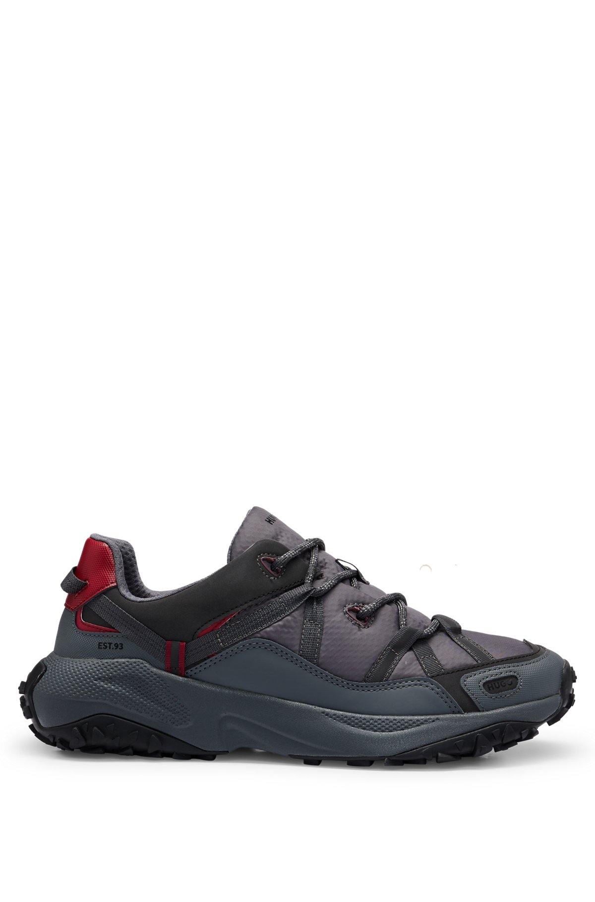 Mixed-material trainers with mesh and synthetic coated fabric, Dark Grey