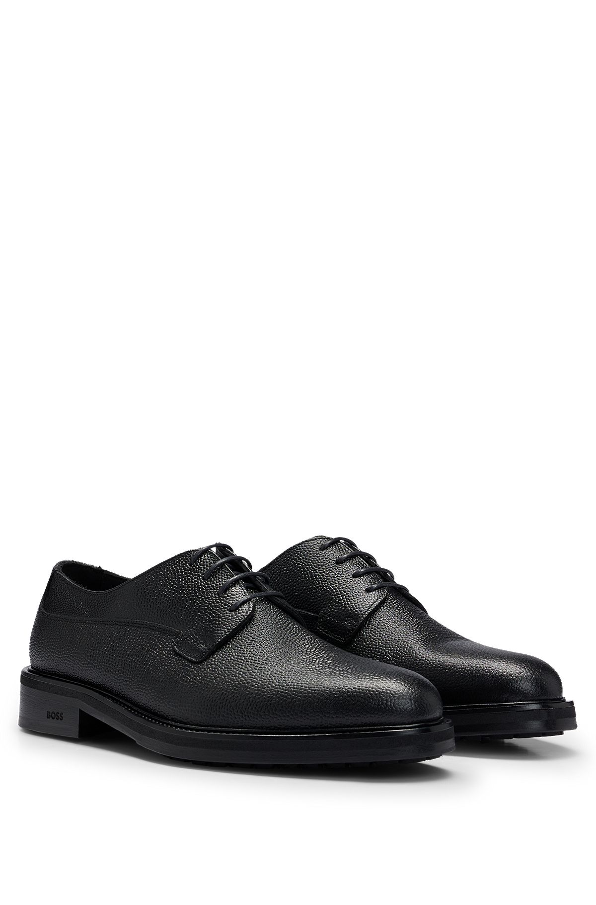 Grained-leather Derby shoes with padded insole, Black