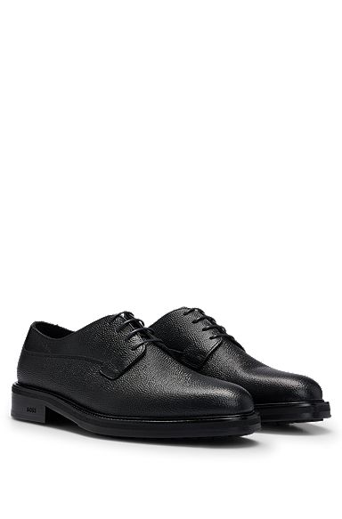 Grained-leather Derby shoes with padded insole, Black