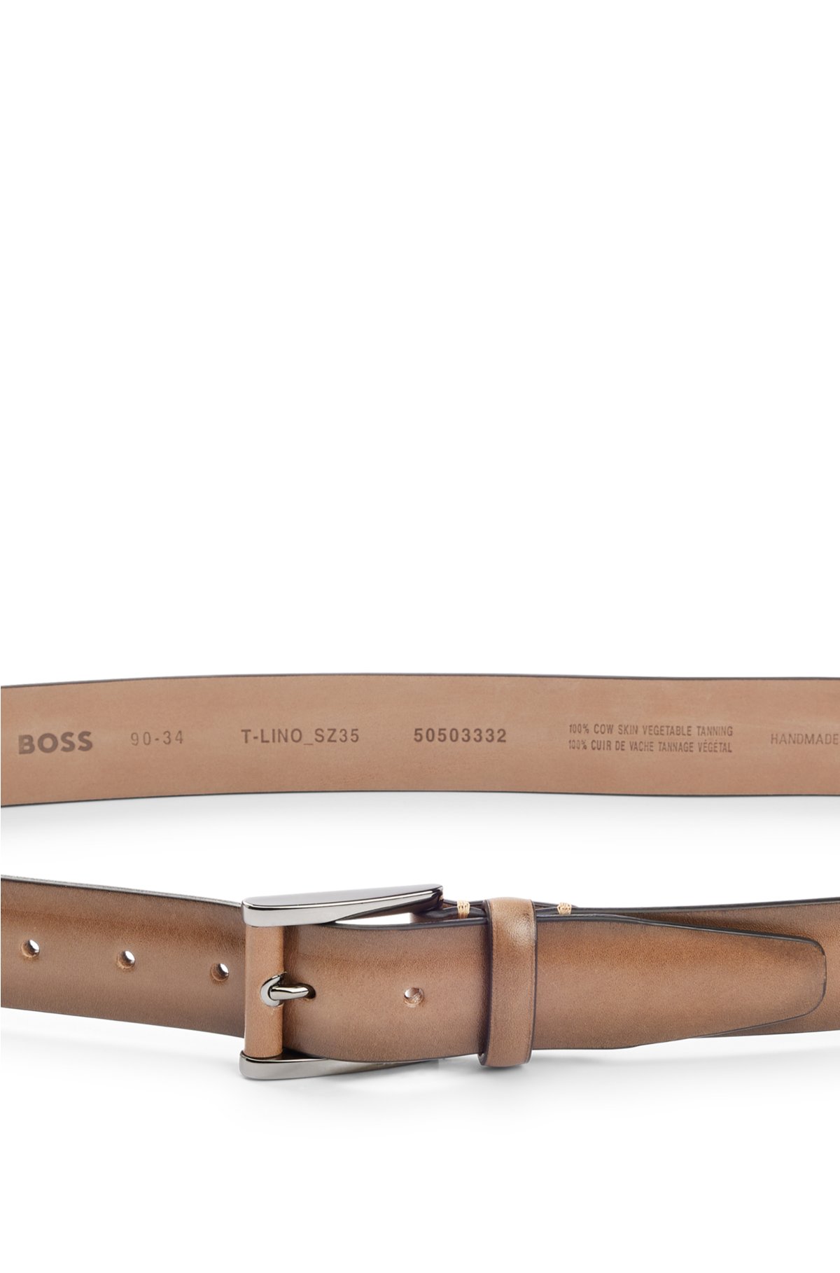 Men's Cognac Embossed Thin Leather Belt - Unique Design 34 / 85 cm - Brown