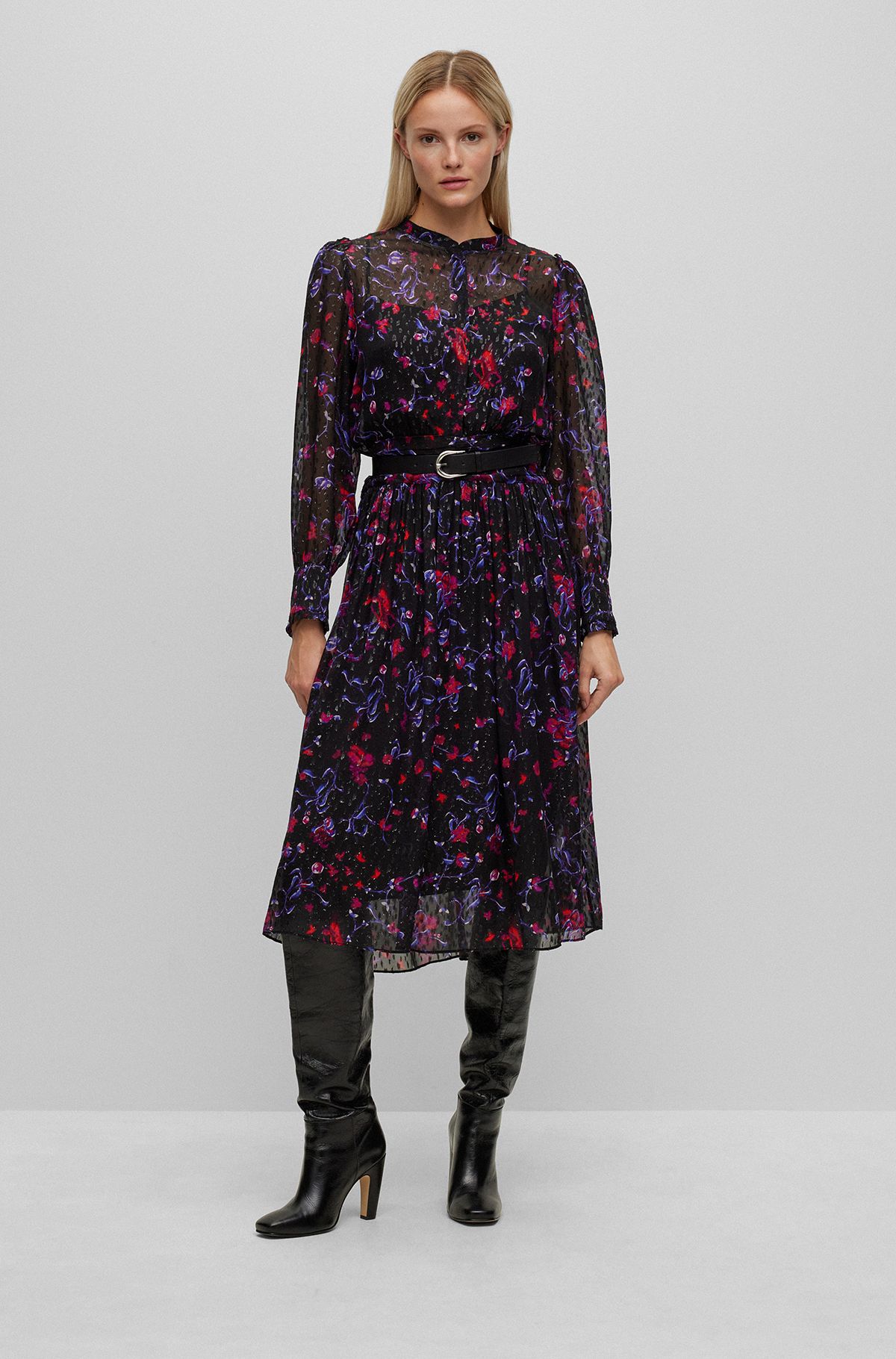 Oversized-fit jurk van een zijdemix met bloemenprint, Bedrukt