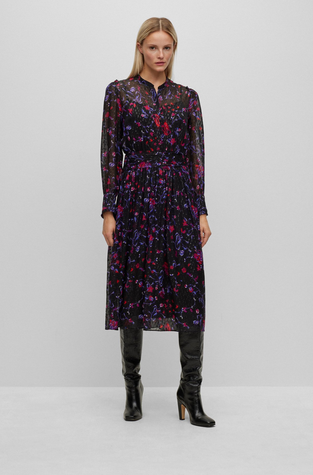 Oversized-fit floral-print dress in a silk blend, Patterned