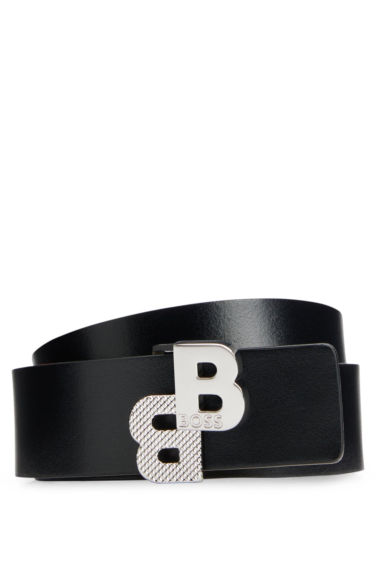 BOSS - Reversible belt in Italian leather with monogram buckle
