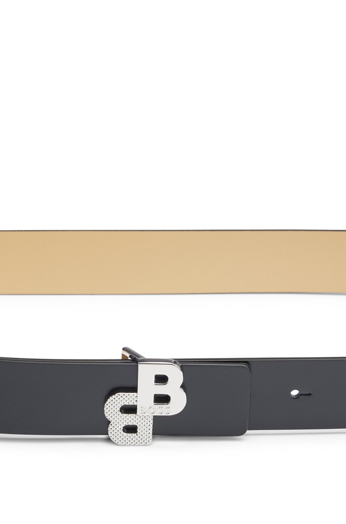 Reversible belt in Italian leather with monogram buckle, Black