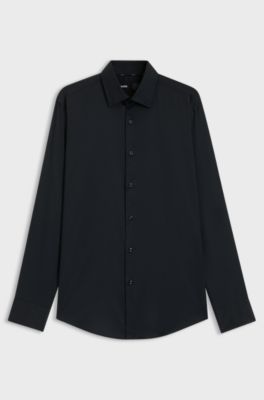 Slim-fit shirt in performance-stretch twill, Black