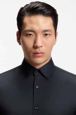 Slim-fit shirt in performance-stretch twill, Black